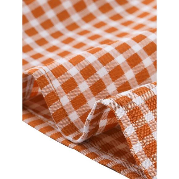 Bow Tie Neck Blouse Vintage Ruffle Sleeveless Gingham Plaid Shirt Orange - Picture 5 of 6